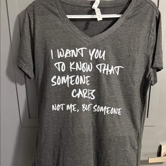 Tops - Gray Graphic T-Shirt with White Text